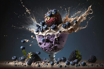 açaí and blueberry smoothie, and fruits for breakfast, healthy food. .Generative AI
