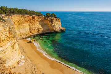 Beautiful cliffs and beach called Cao Raivoso in Algarve, Portugal