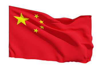 China Flag waving isolated on white background. 3d-rendering. Transparent.