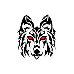 Illustration vector graphic of tribal art head wolf with red eyes