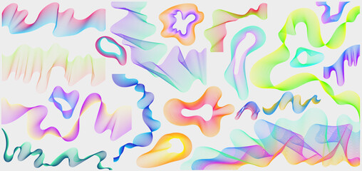 Abstract colored geometric shapes trending futuristic line design elements, infographic shapes. Set of modern trendy retro futurism digital vaporwave. Retro futuristic for UI and UX. Vector.