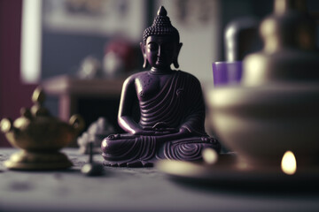 Meditation: Meditating Buddha statue in a calm evening atmosphere | Generative AI Production