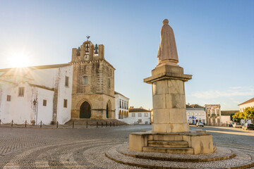 Downtown of Faro with Cathedral of Se in the morning, Algarve, Portugal