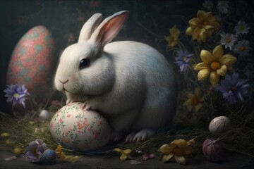 Happy Easter Rabbit with decorated eggs with high quality illustration