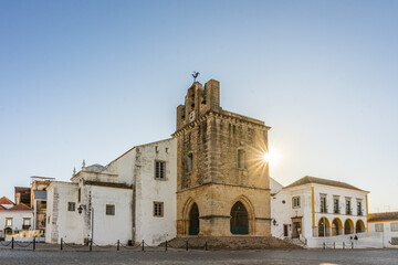 Downtown of Faro with Cathedral of Se in the morning, Algarve, Portugal