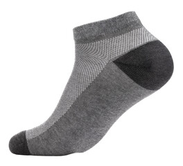Gray cotton-blend low cut ankle sock on foot mannequin isolated on a white background