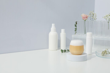 Concept of cosmetic research and organic skin care products, space for text