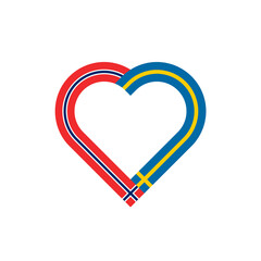 unity concept. heart ribbon icon of norway and sweden flags. PNG