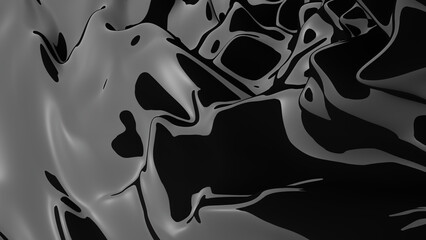 Abstract black background. Smooth black wave plastic. Dark luxury texture. Oil, petroleum, rock-oil. Silk, satin. Black tar, gum. - obrazy, fototapety, plakaty