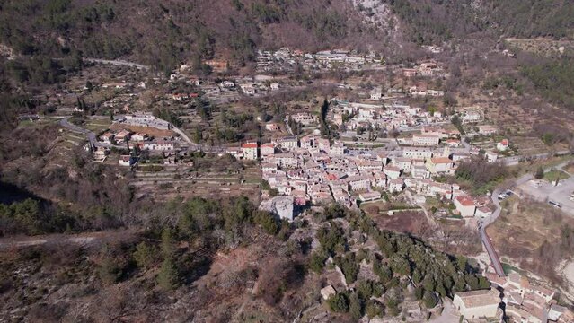 Drone view of the town of Roque-en-Provence in France