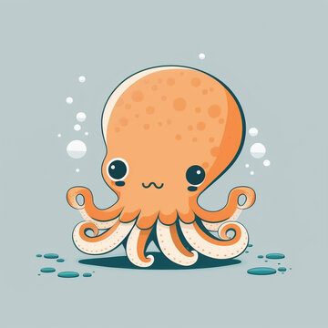 Octopus, animals, illustrations, vector art, simple, flat design, cute cartoons, Generative AI