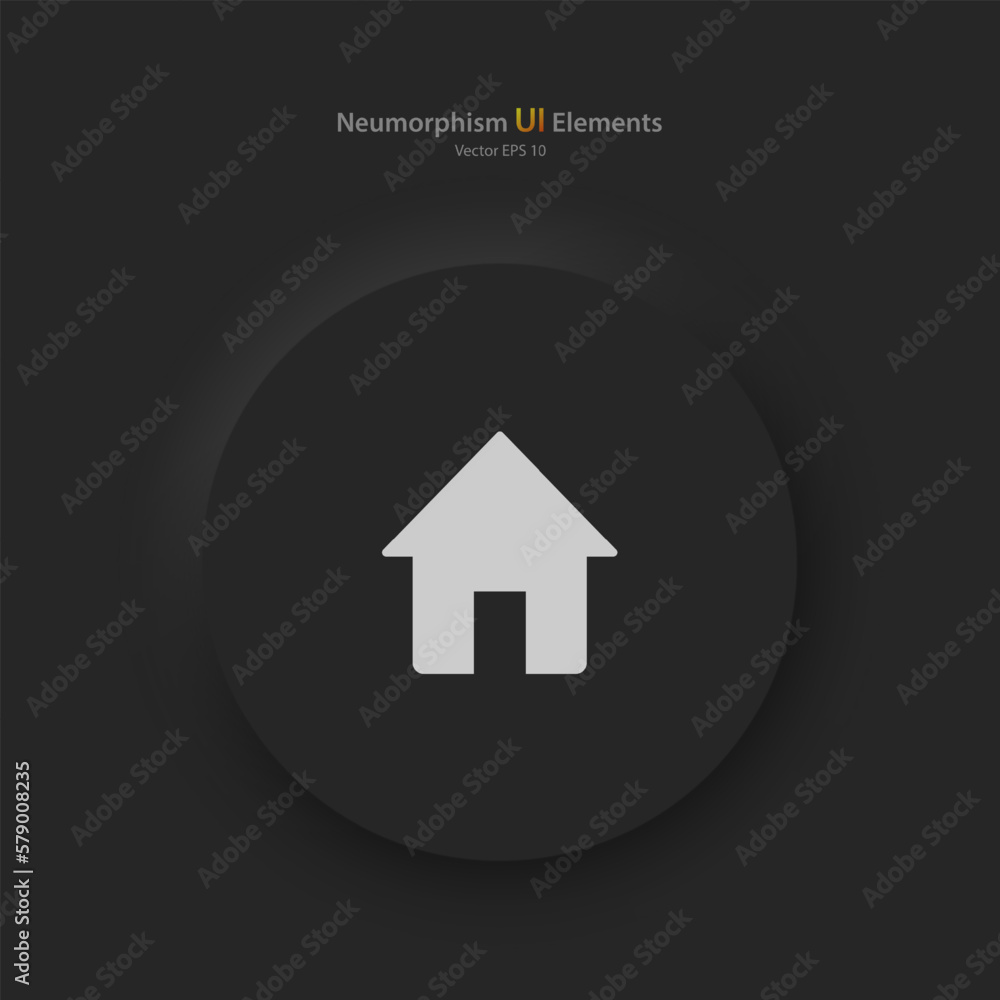 Poster round button with the home page symbol on a black background. user interface elements in the style o