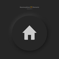Round button with the home page symbol on a black background. User interface elements in the style of neumorphism, UX, Ui. Vector illustration.