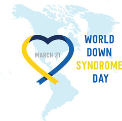 A blue heart with a yellow heart in the middle that says down syndrome day.