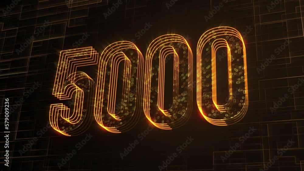 Poster futuristic golden 3d perspective motion view 5000 number text lines with square dots fractal digital