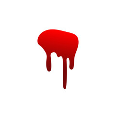 Blood drip cartoon. Halloween bloodstain isolated white background. Splatter stain. Horror drop flow. Red scare ink. Blot texture. Colorful splash. Stream bleeding. Flowing liquid Vector illustration