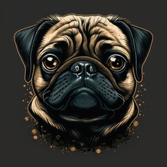 Pug logo. Pug head image in cartoon style. Generated image of a dog using artificial intelligence. Pet. Best friend. Generative AI.