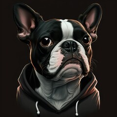 Angry french bulldog logo. Bulldog head image in cartoon style. Generated image of a dog using artificial intelligence. Pet. Best friend. Generative AI.