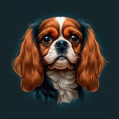 Charles spaniel logo. Charles spaniel head image in cartoon style. Generated image of a dog using artificial intelligence. Pet. Best friend. Generative AI.