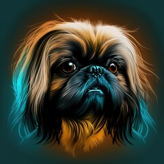 Pekingese logo. Pekingese head image in cartoon style. Generated image of a dog using artificial intelligence. Pet. Best friend. Generative AI.