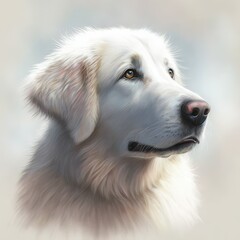 Kuvasz logo. Kuvasz head image in cartoon style. Generated image of a dog using artificial intelligence. Pet. Best friend. Generative AI.