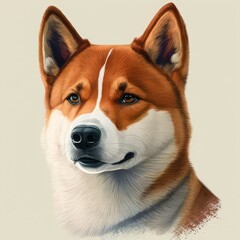 Akita logo. Akita head image in cartoon style. Generated image of a dog using artificial intelligence. Pet. Best friend. Generative AI.