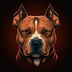 Pit bull terrier logo. Pit bull head image in cartoon style. Generated image of a dog using artificial intelligence. Pet. Best friend. Generative AI.
