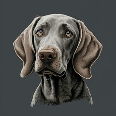 Weimaraner logo. Weimaraner head image in cartoon style. Generated image of a dog using artificial intelligence. Pet. Best friend. Generative AI.