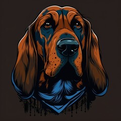 Bloodhound logo. Bloodhound head image in cartoon style. Generated image of a dog using artificial intelligence. Pet. Best friend. Generative AI. - obrazy, fototapety, plakaty