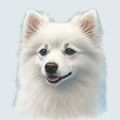American eskimo logo. American eskimo head image in cartoon style. Generated image of a dog using artificial intelligence. Pet. Best friend. Generative AI.