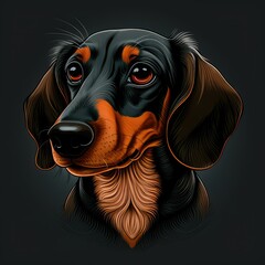 Dachshund logo. Dachshund head image in cartoon style. Generated image of a dog using artificial intelligence. Pet. Best friend. Generative AI.