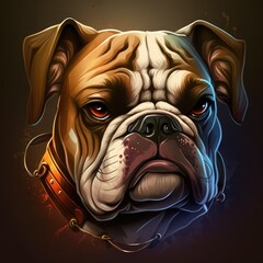 Bulldog logo, Bulldog head image in cartoon style. Generated image of a dog using artificial intelligence. Pet. Best friend. Generative AI.