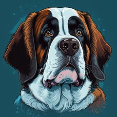 Saint bernard logo. Saint bernard head image in cartoon style. Generated image of a dog using artificial intelligence. Pet. Best friend. Generative AI.