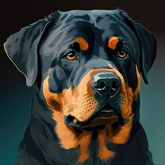 Rottweiler logo. Rottweiler head image in cartoon style. Generated image of a dog using artificial intelligence. Pet. Best friend. Generative AI.