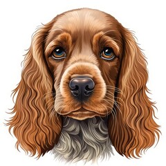 Cocker spaniel logo. Cocker spaniel head image in cartoon style. Generated image of a dog using artificial intelligence. Pet. Best friend. Generative AI.