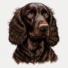 American water spaniel logo. American water spaniel head image in cartoon style. Generated image of a dog using artificial intelligence. Pet. Best friend. Generative AI.