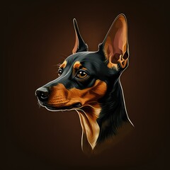 Miniature pinscher logo. Miniature pinscher head image in cartoon style. Generated image of a dog using artificial intelligence. Pet. Best friend. Generative AI.