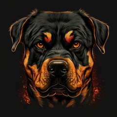 Rottweiler logo. Rottweiler head image in cartoon style. Generated image of a dog using artificial intelligence. Pet. Best friend. Generative AI.