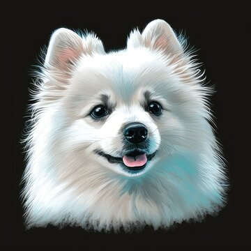 American eskimo logo. American eskimo head image in cartoon style. Generated image of a dog using artificial intelligence. Pet. Best friend. Generative AI.