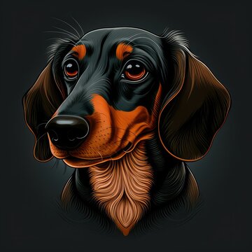 Dachshund logo. Dachshund head image in cartoon style. Generated image of a dog using artificial intelligence. Pet. Best friend. Generative AI.