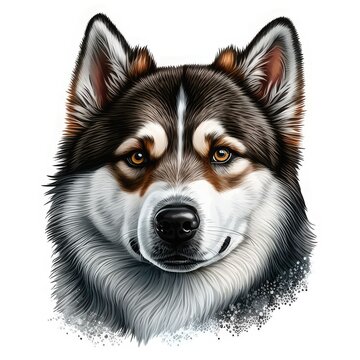 Alaskan malamute logo. Alaskan malamute head image in cartoon style. Generated image of a dog using artificial intelligence. Pet. Best friend. Generative AI.