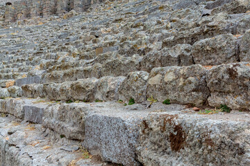 Pergamon Ancient City. Partially ruined seats of great Hellenistic threatre (2nd century BCE) of Pergamon on top of Kale Hill.Bergama, Turkey (Turkiye)