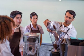 Group young entrepreneurs learning in classes barrister small business and teacher chief advice