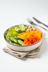 Bowl with tasty and nutritious food, delicious homemade lunch