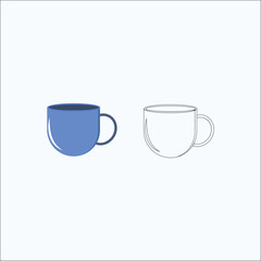 A Blue cup vector and Outline cup illustration flat style - vector isolated.