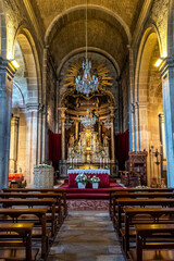 Fototapeta na wymiar Interior of Church of Santiago Apostle of Padron, La Coruna, Galicia, Spain