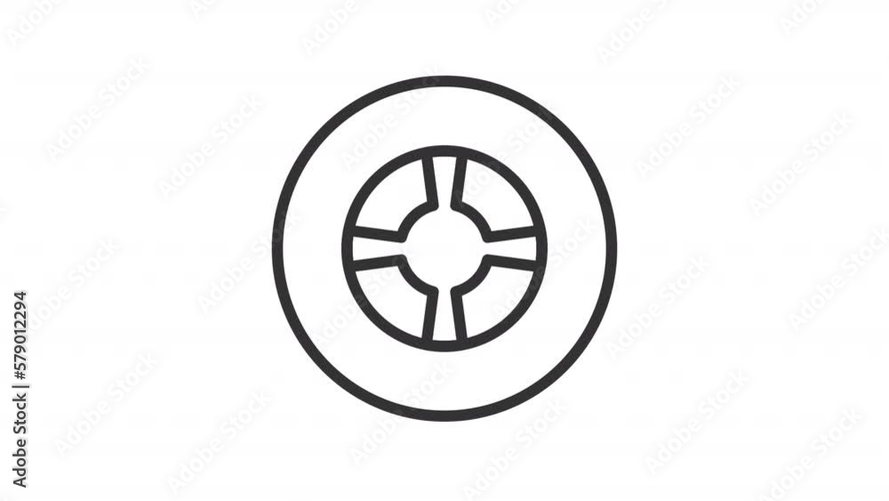 Poster animated tire linear icon. automotive component. transportation. rotating wheel. seamless loop hd vi