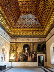 Interior of Alcazar Palace and fortress of the Spanish kings in the historical part of Segovia....