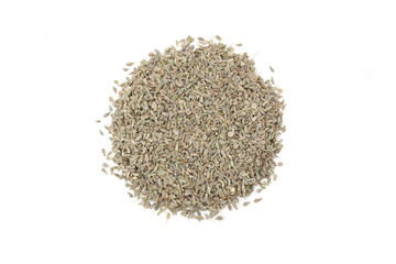 Organic anise seeds on white background. copy space. top view. Heap of dried anise seeds on white background. Pile of of dried anise seed (aniseed) isolated on white background. 
