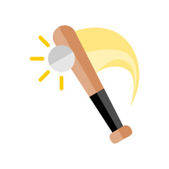 Wooden baseball bat hitting ball sport flat vector design
